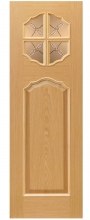 Шпонированная дверь Промстрой, модель 19, Дуб Альпи гравировка Эврика, сантехническая, филенчатая